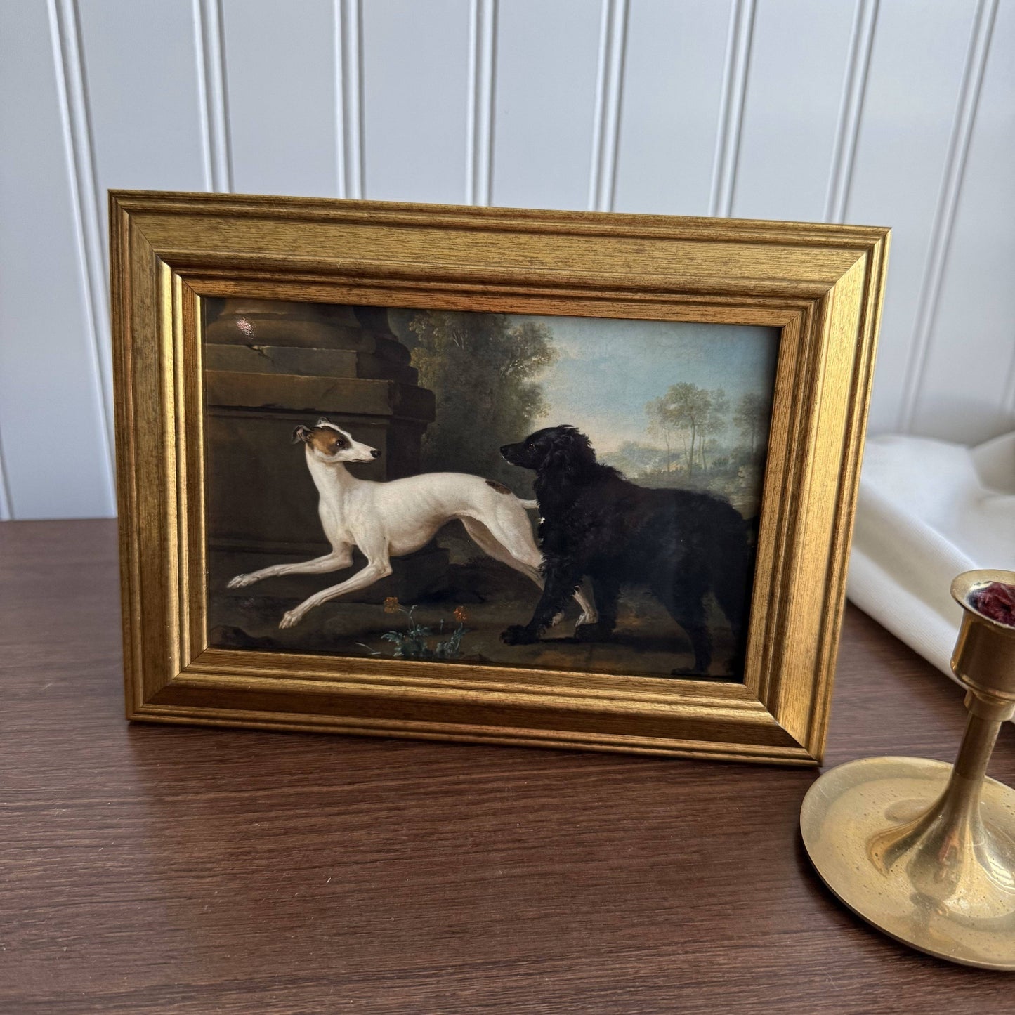 Vintage Style dogs playing Art Print Framed