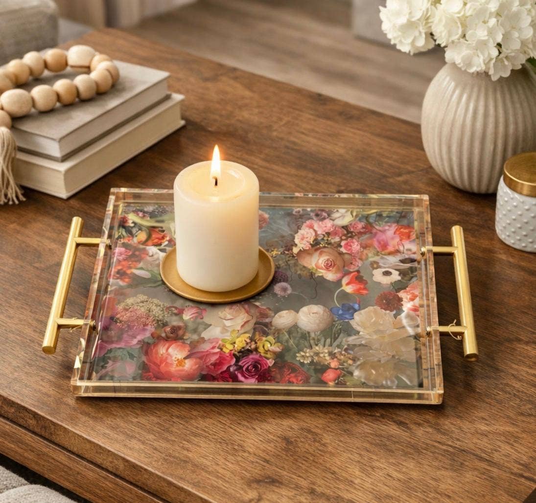 Pretty Floral Acrylic Tray Boutique Home Accent