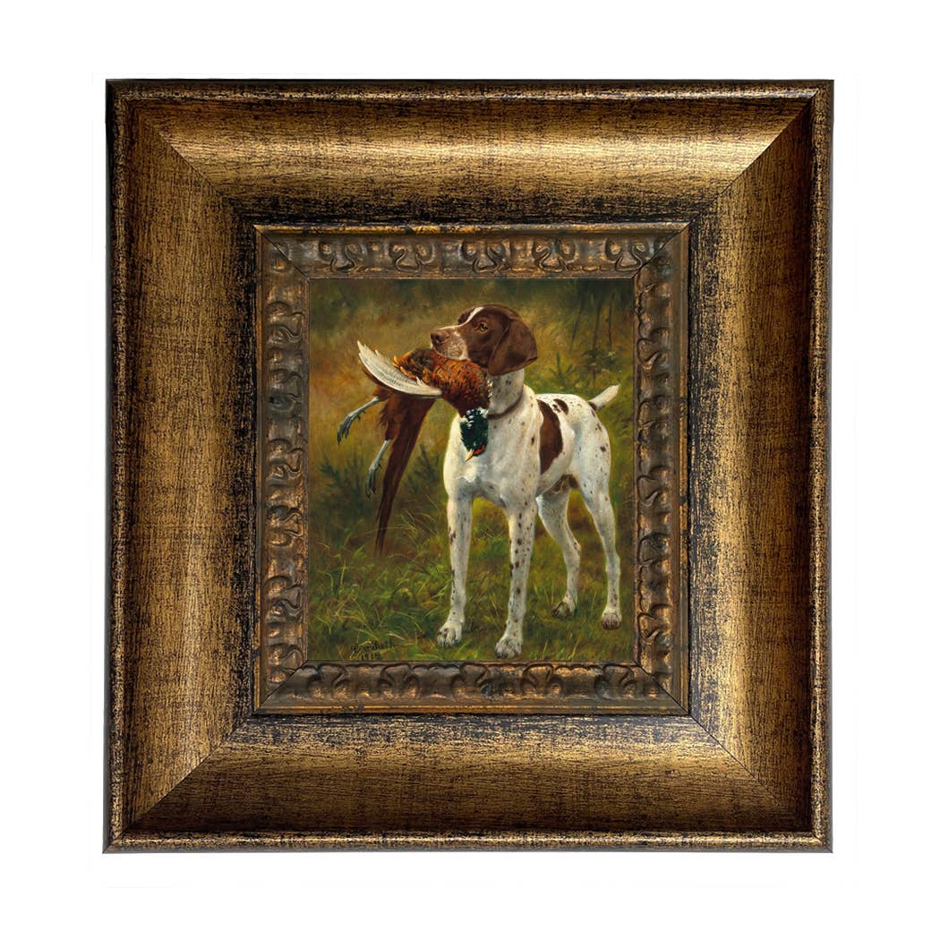 English Pointer with Pheasant Painted Vintage Canvas Print