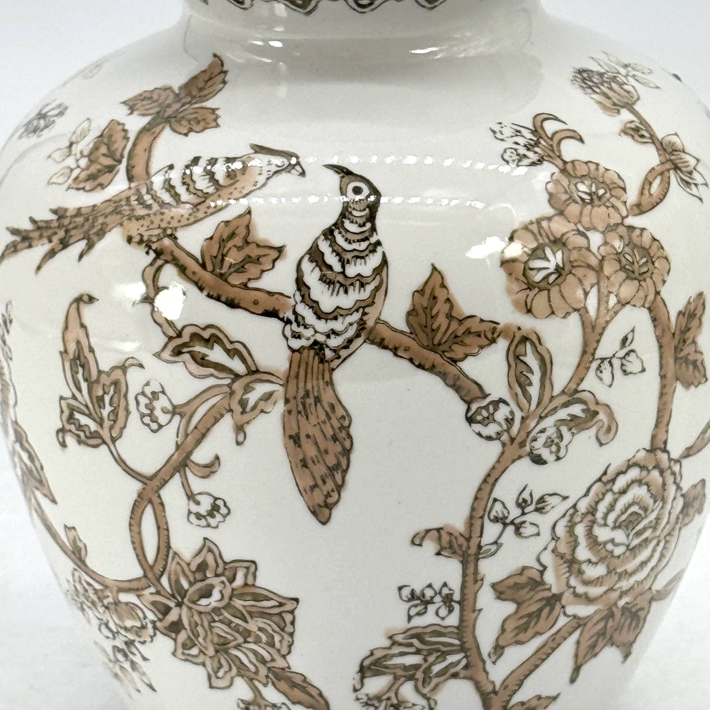 Brown Ceramic Chinoiserie Vase 10"