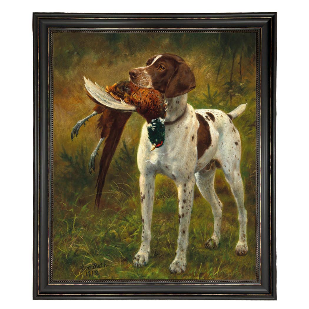 English Pointer with Pheasant Painted Vintage Canvas Print