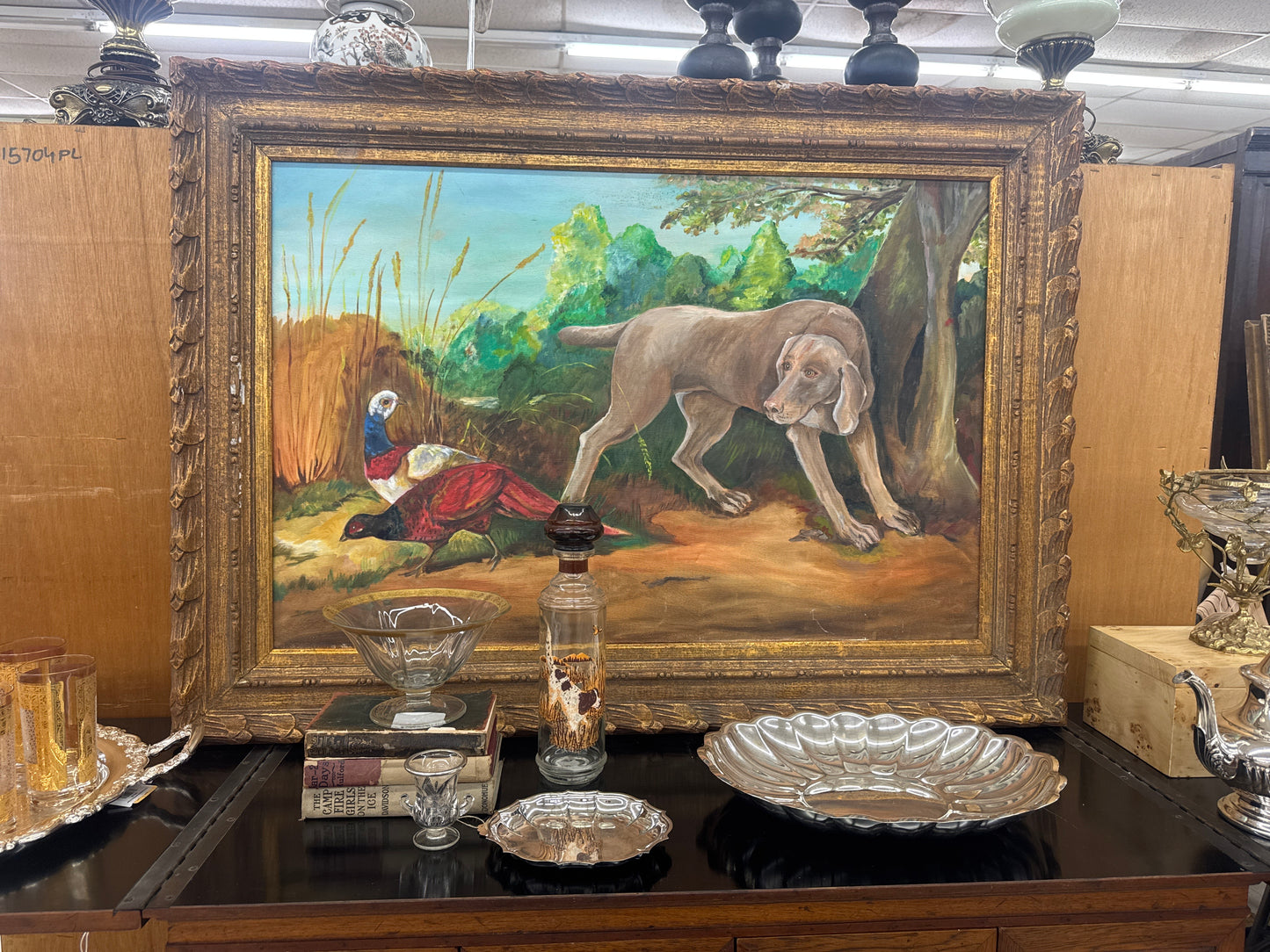 Vintage Dog and Pheasant Hunting Scene Glass Decanter