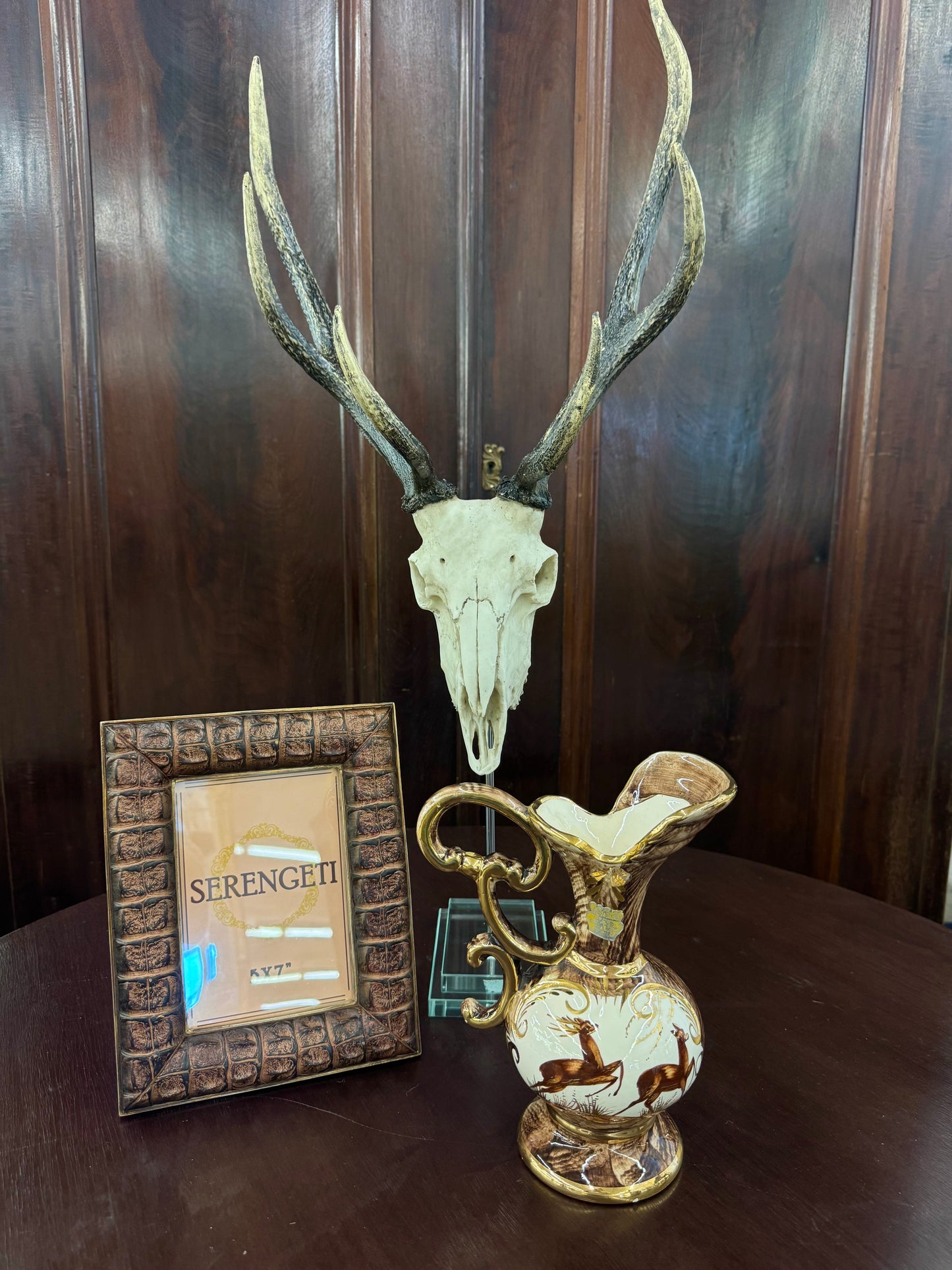 Natural Deer Skull Double Step Glass Base