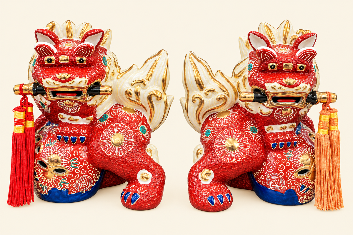 Vintage Ceramic Guardian Lion / Foo Dog Pair