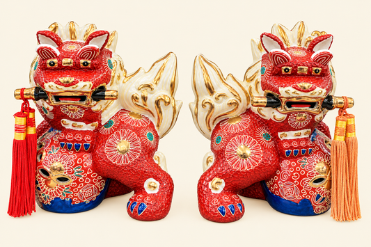 Vintage Ceramic Guardian Lion / Foo Dog Pair