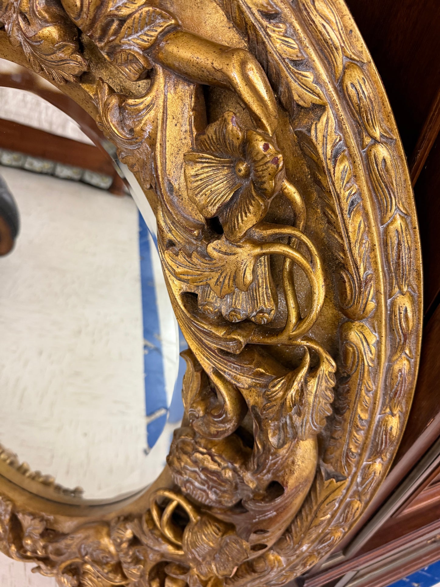 Maitland-Smith Carved Oval Wall Mirror