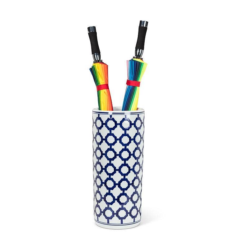 Lattice Umbrella Stand-White & Blue-18"H