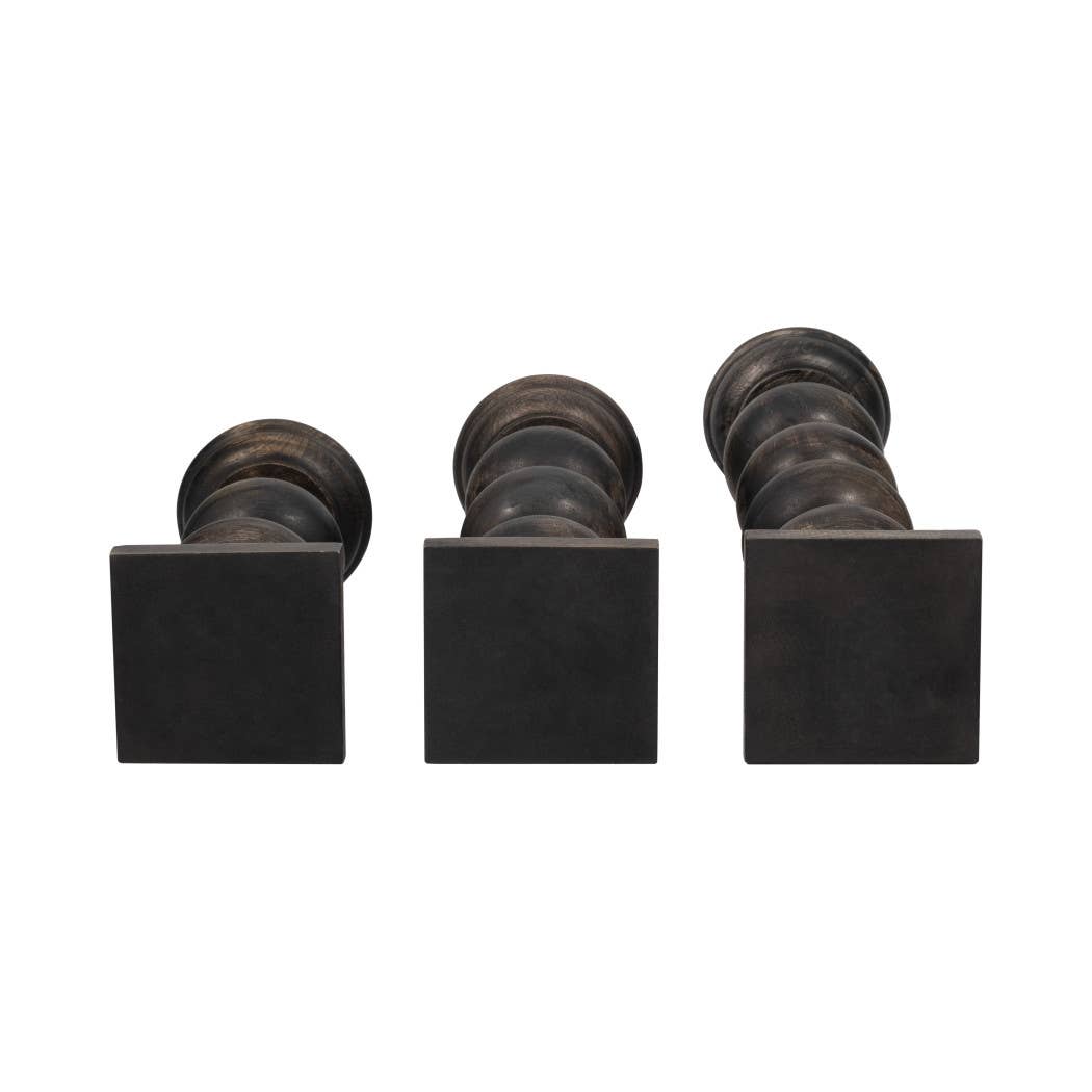 Candle Sticks Set of 3 - Black Wood Sumpter, 14/19/23 in.