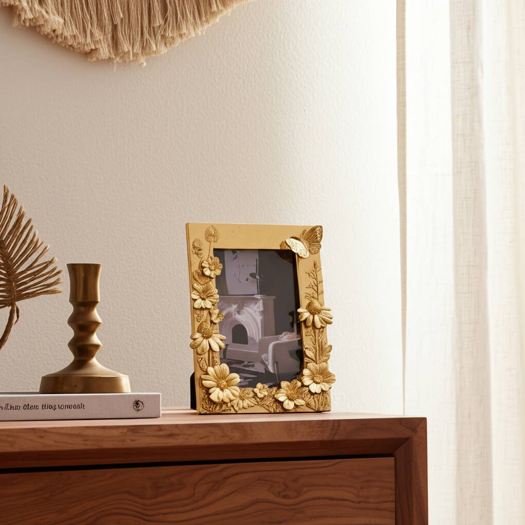 Resin Boho Spring Time Photo Frame - Gold, 4x6 in.