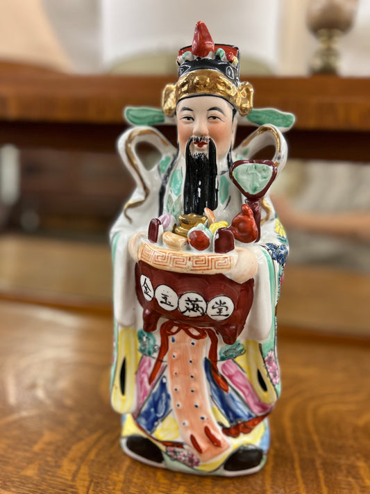 Chinese Porcelain God of Wealth Figurine – Famille Rose Style
