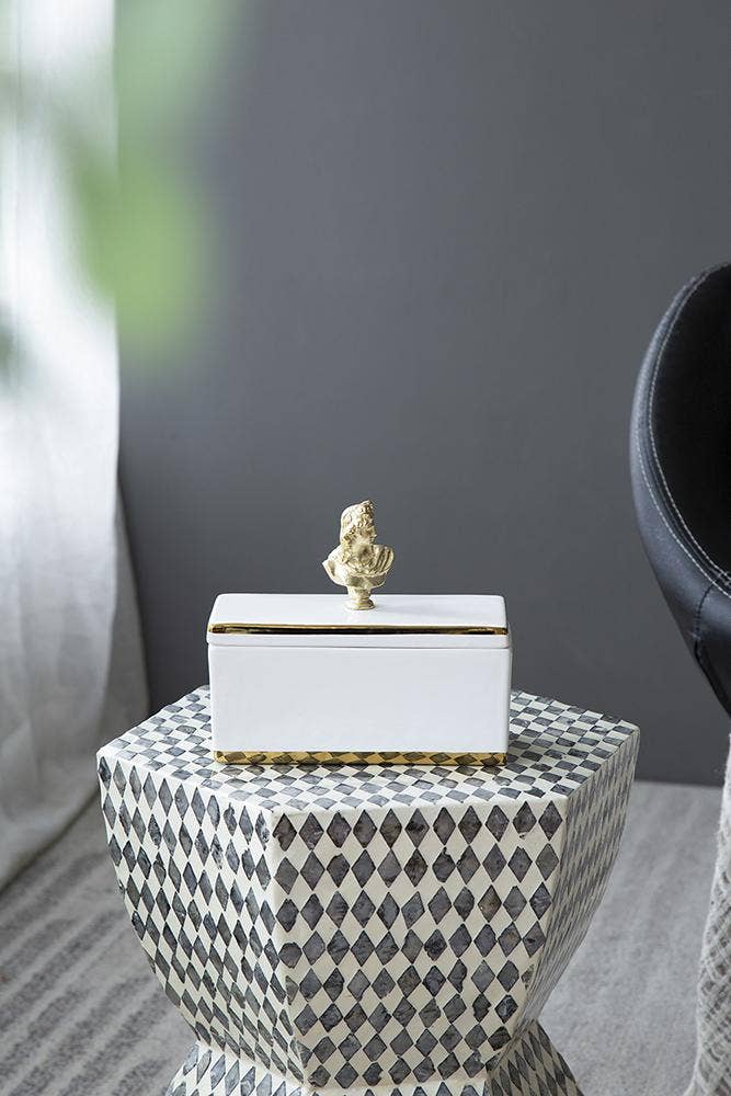 8x3.5x4" Canister w/ Lid - White/Gold