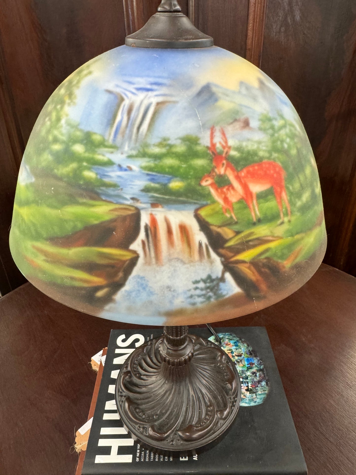 Vintage Scenic Painted Glass Table Lamp