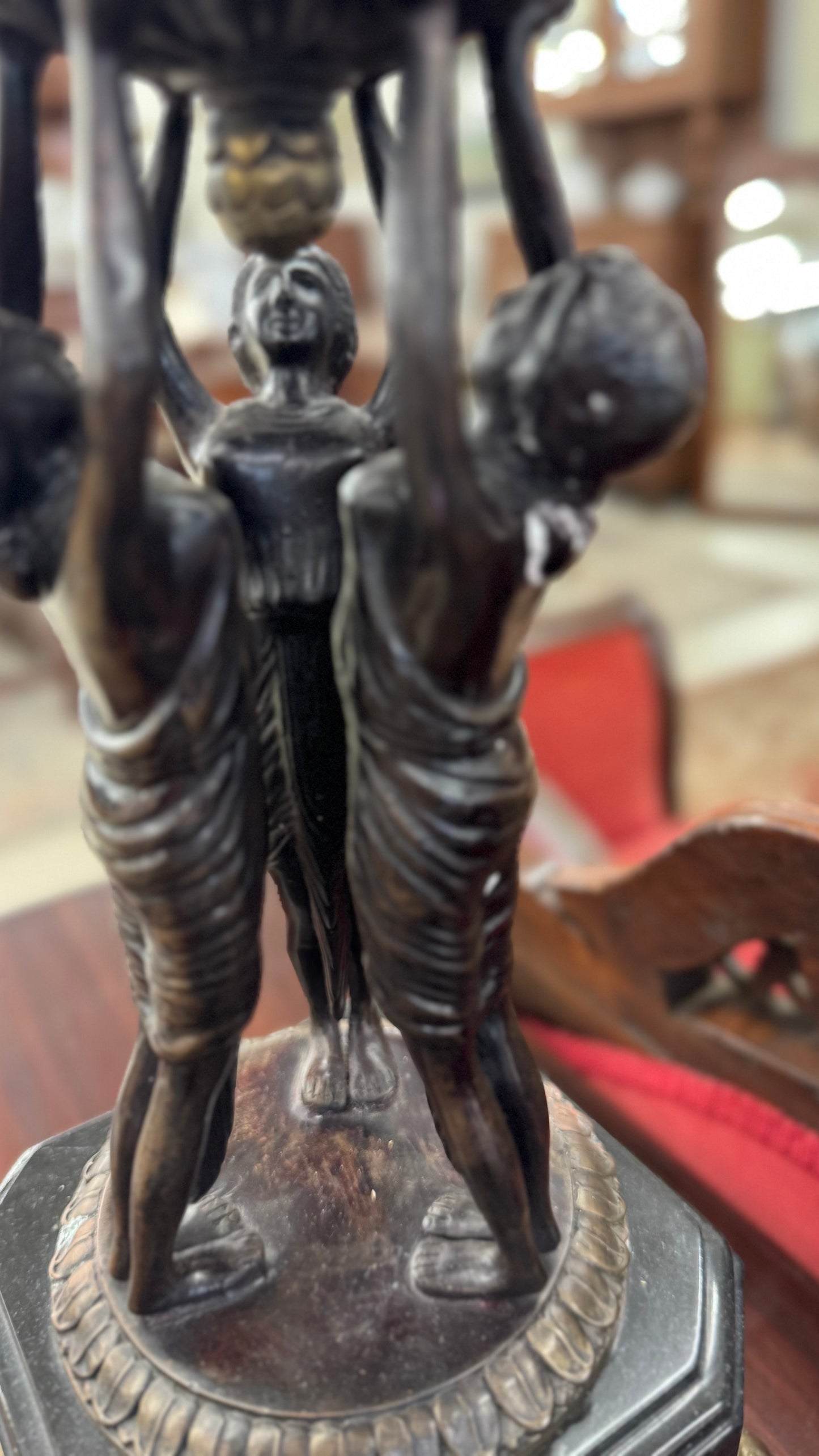 Pair Of Empire Style Figural Candle Hurricane Lamps