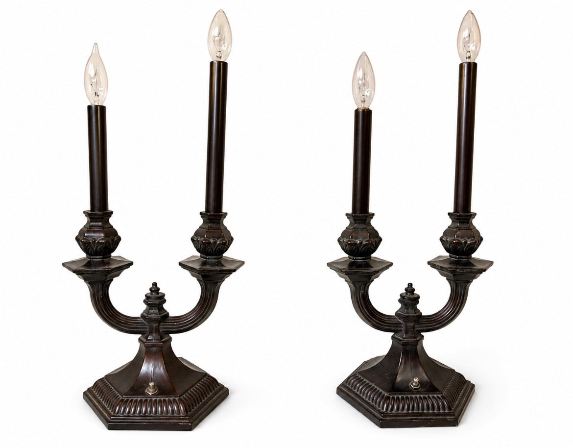 Pair of Neoclassical Two-Light Candelabra Table Lamps