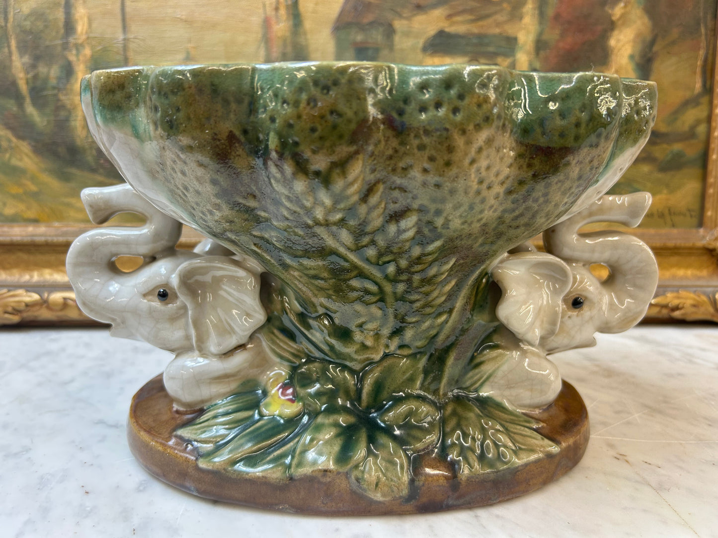 Vintage elephant majolica/ compote centerpiece
