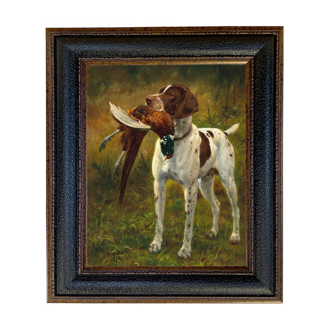 English Pointer with Pheasant Painted Vintage Canvas Print