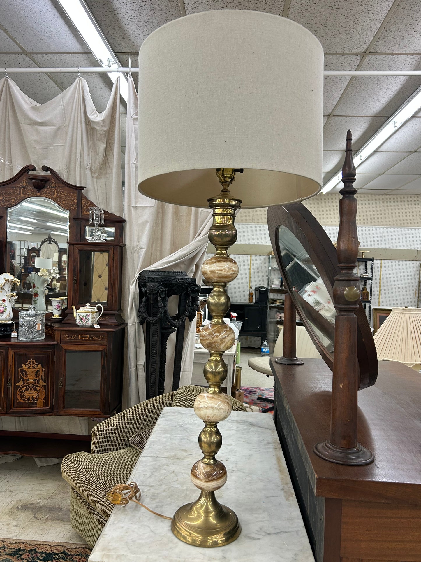 Vintage Brass & Marble Style Table Lamp