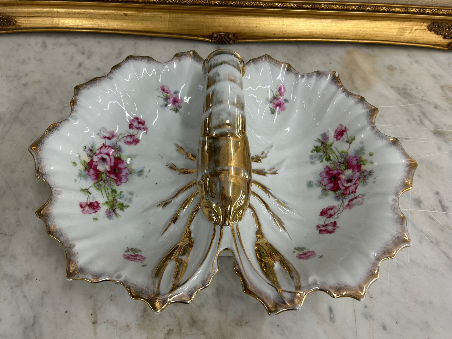 Vintage lobster porcelain divided serving dish