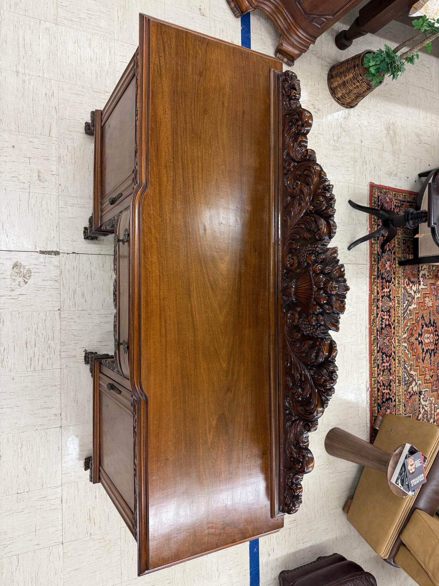Large Carved Walnut Sideboard/Buffet