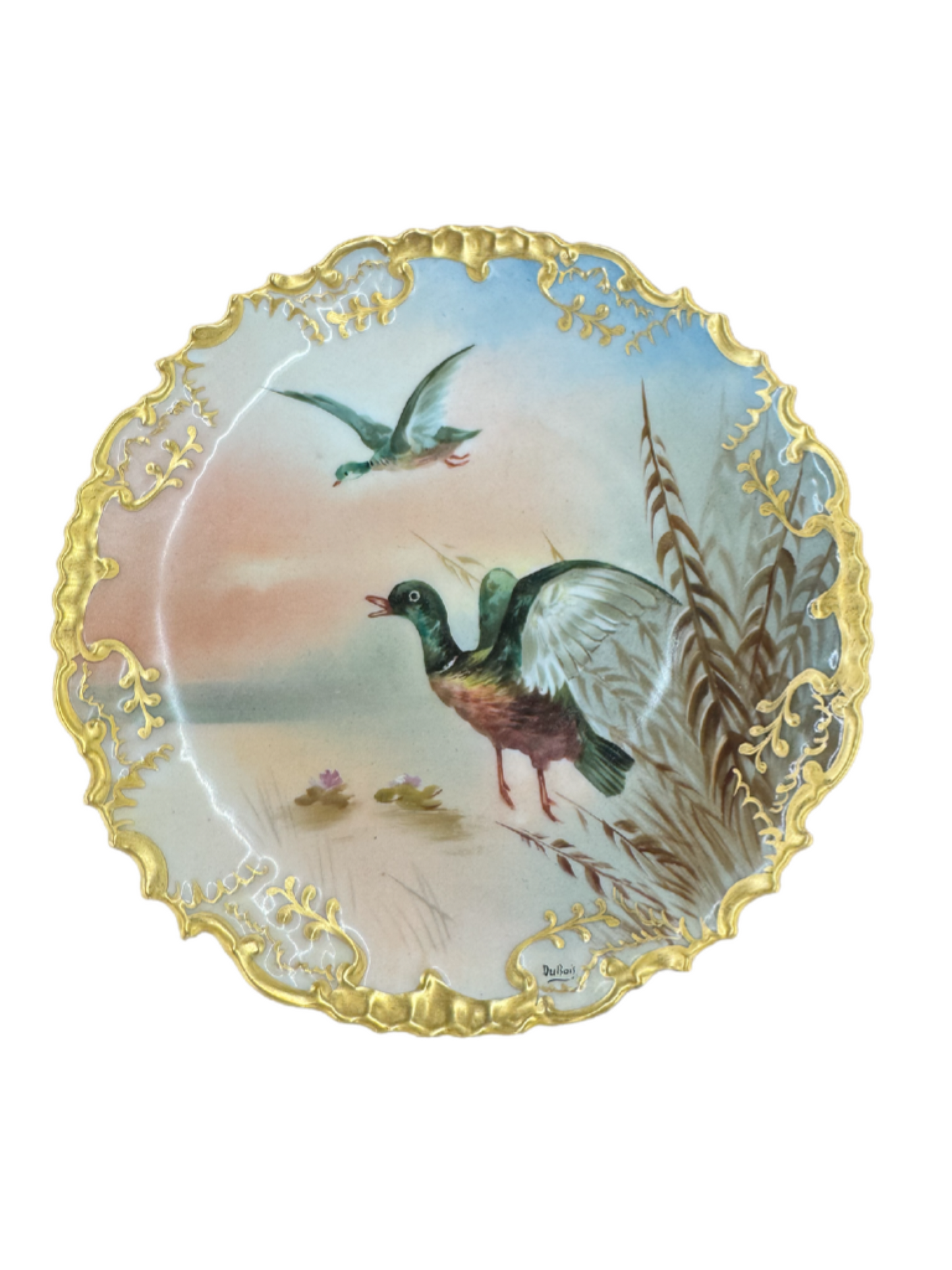 Antique Hand-Painted L.R.L. Limoges Cabinet Plate with Duck Scene