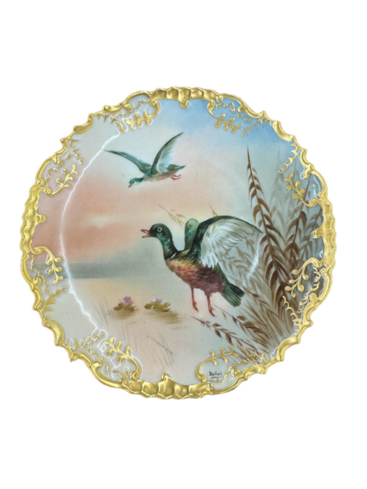 Antique Hand-Painted L.R.L. Limoges Cabinet Plate with Duck Scene