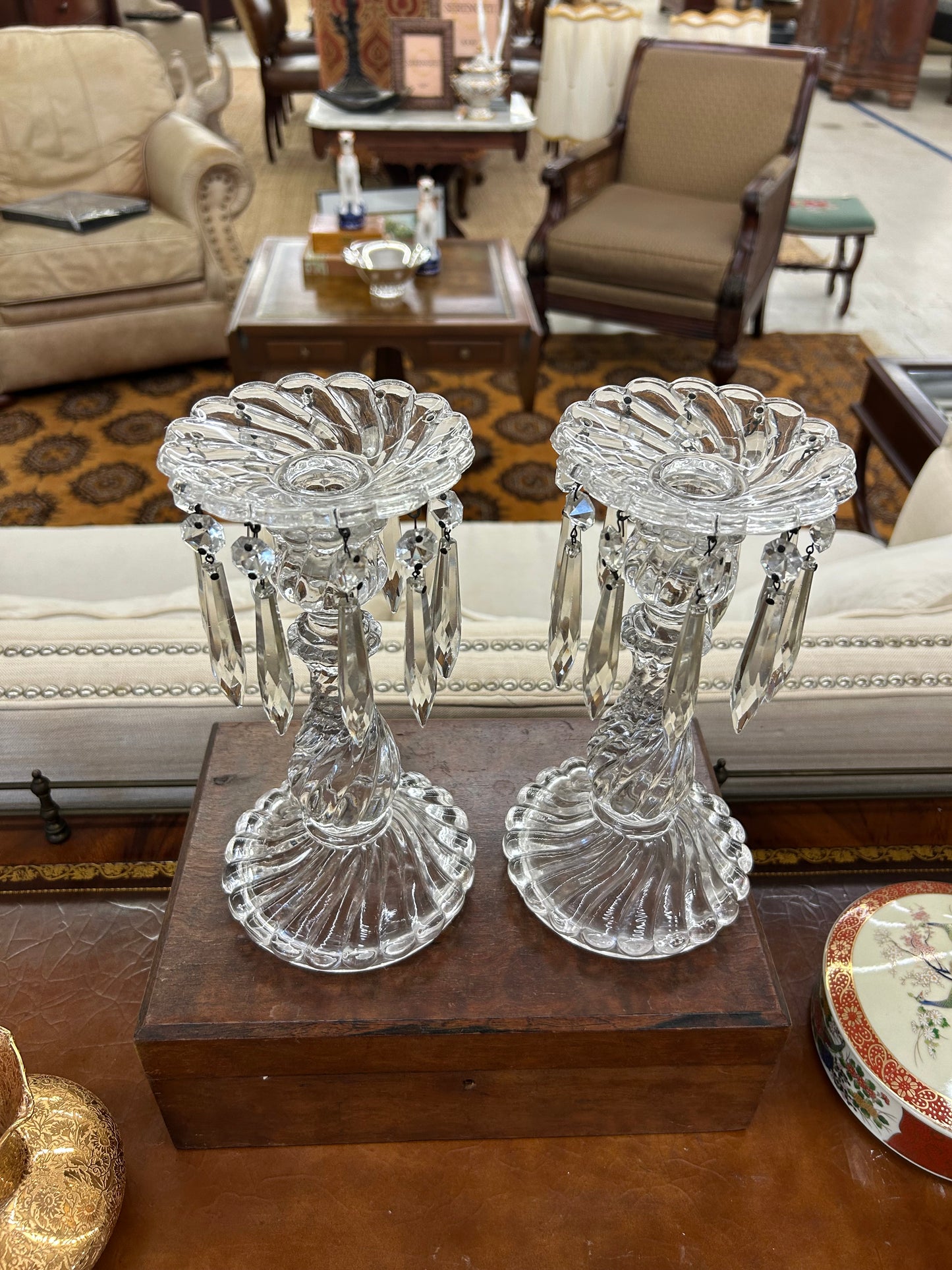 Pair of Crystal Style Prism Candleholders