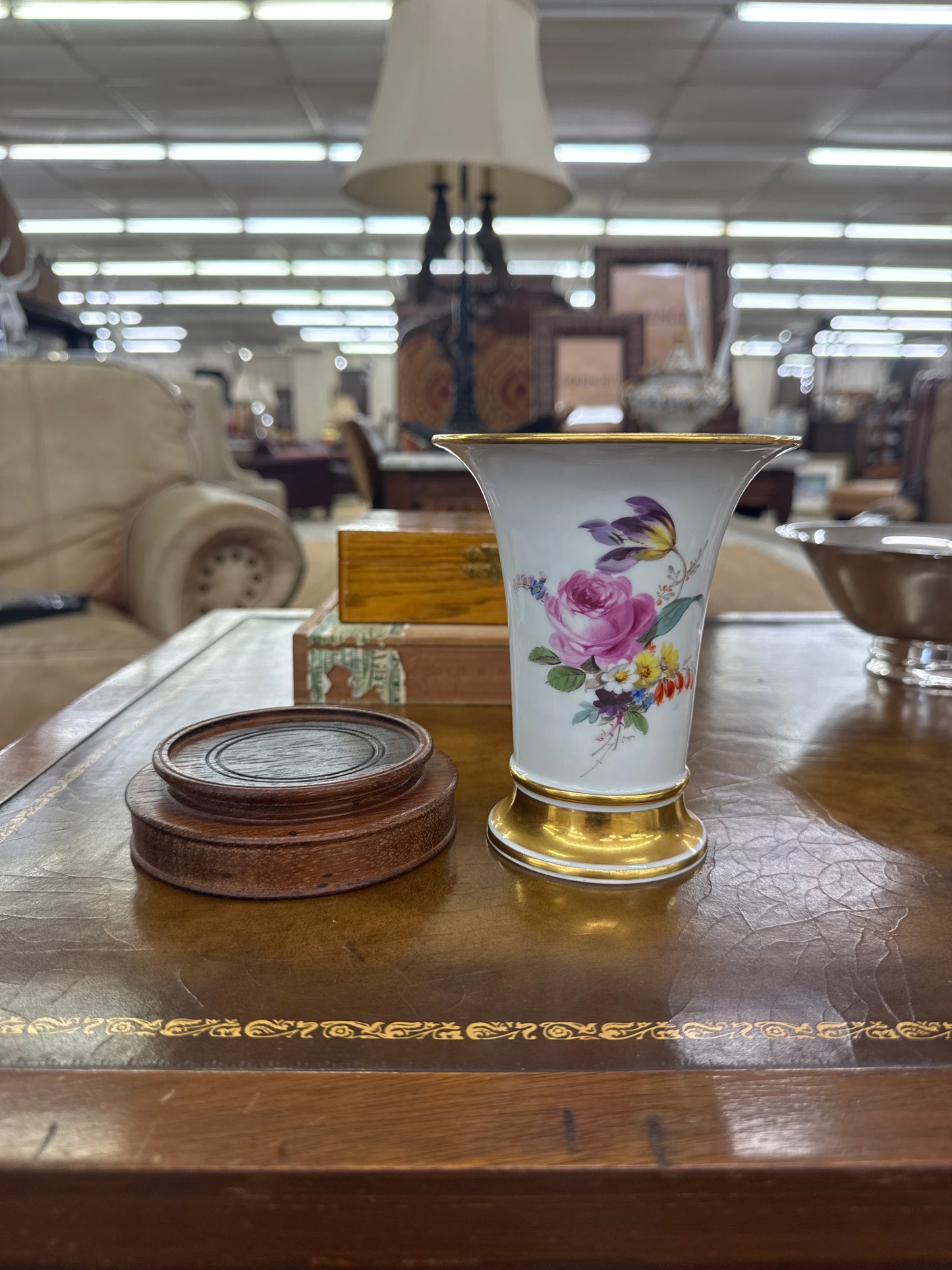 Antique Meissen Hand-Painted Floral Vase