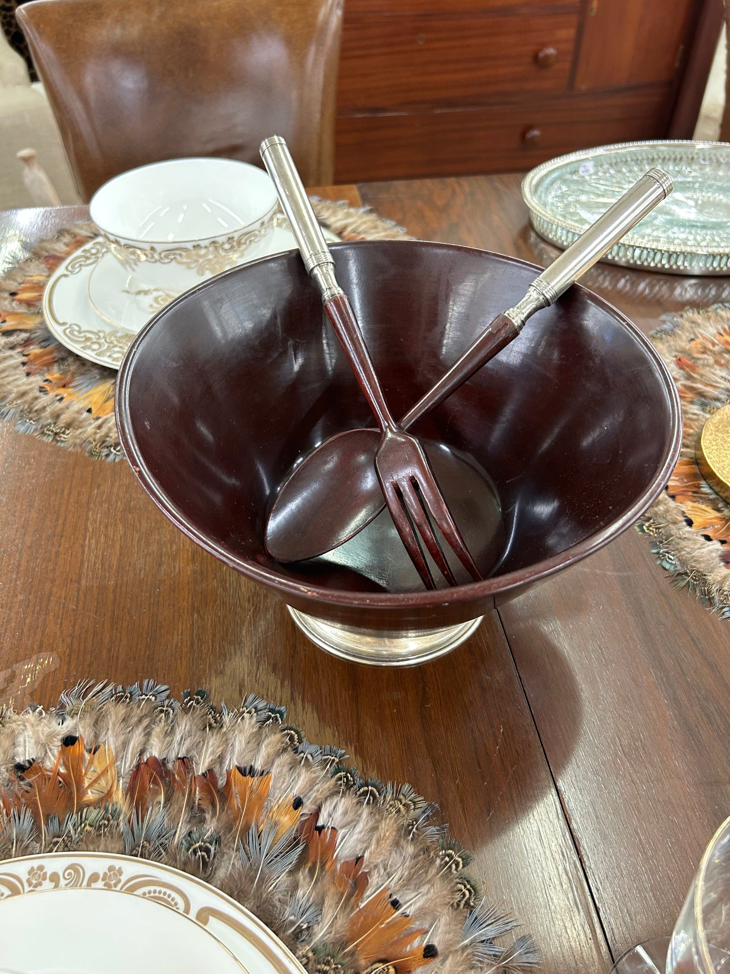 Vintage mahogany salad bowl set