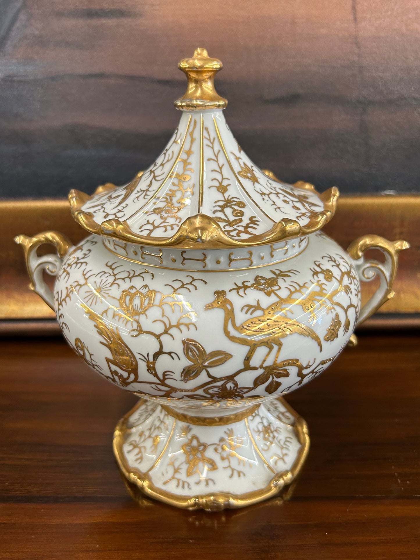 Vintage Chinoiserie Porcelain Covered Urn
