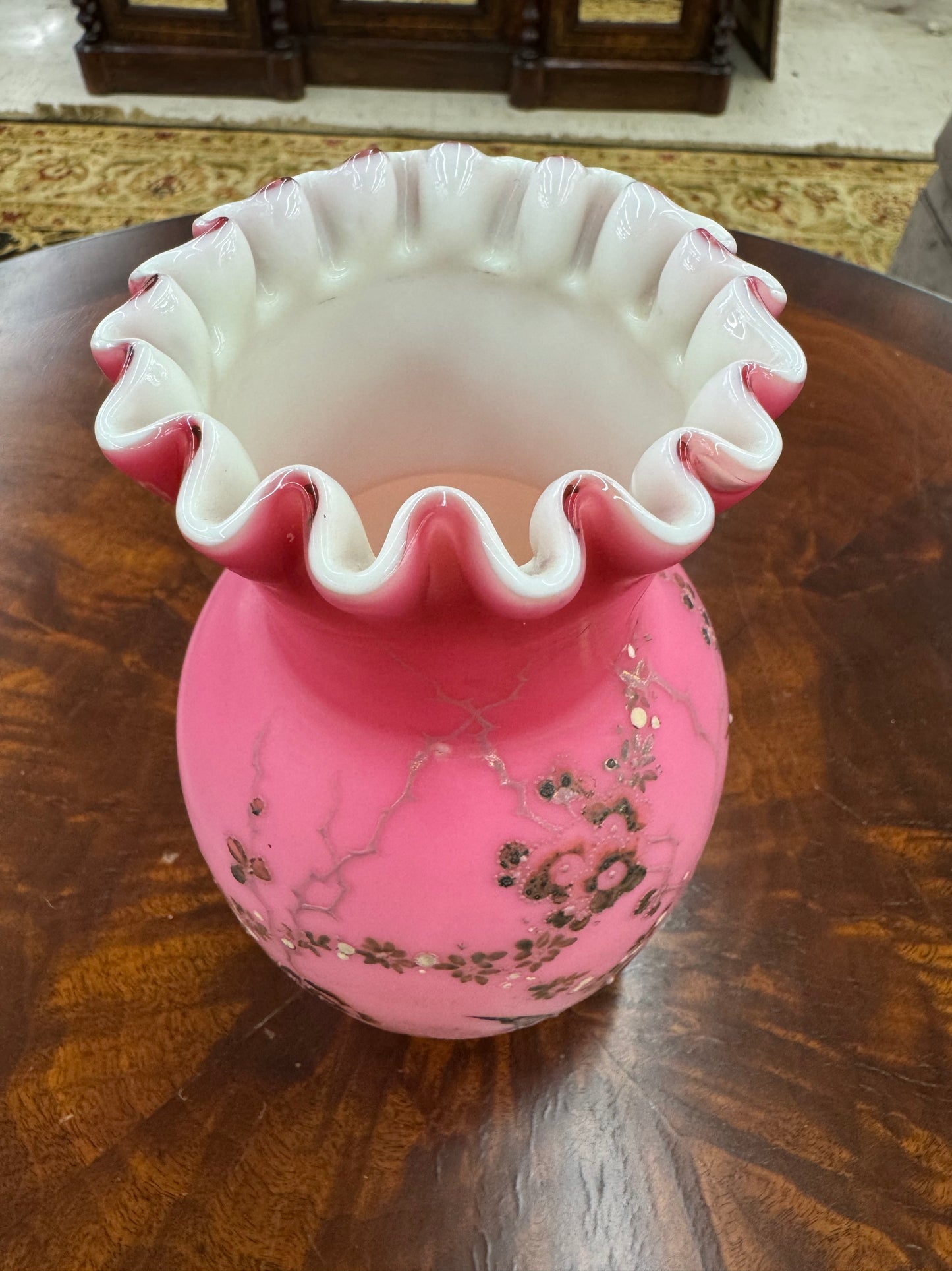 Victorian Hand-Painted Satin Glass Vase