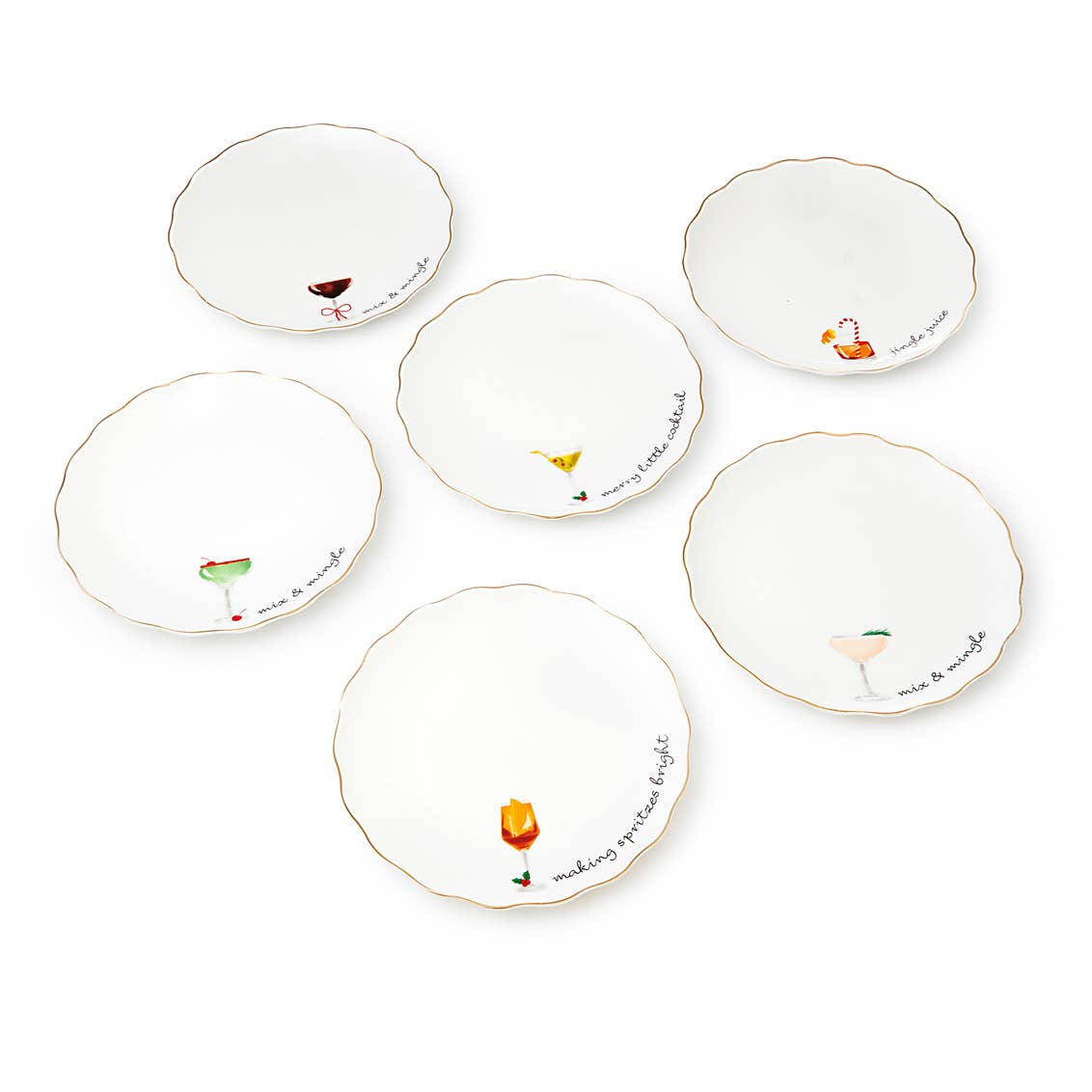 Set of Six Holidays Cheers Appetizer Plates