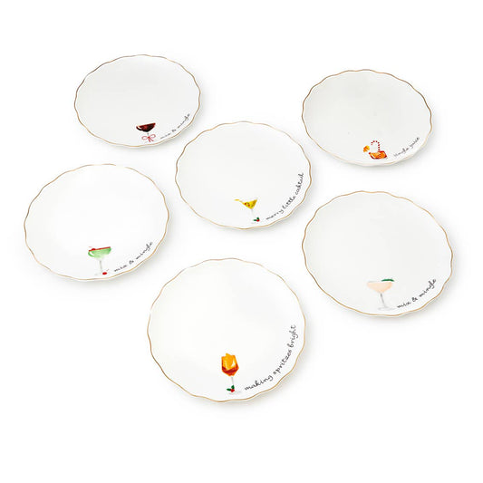 Set of Six Holidays Cheers Appetizer Plates