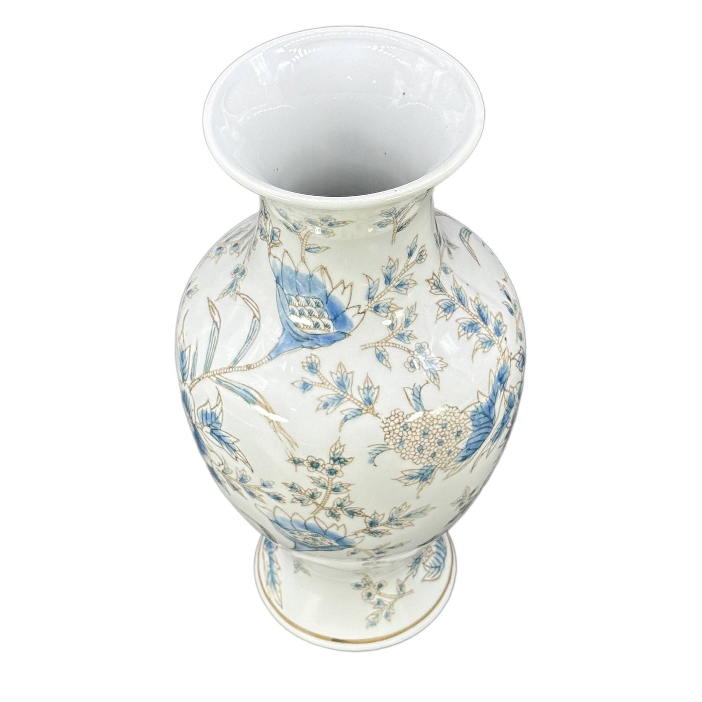White and Blue Chinoiserie Indoor Ceramic  Vase 14"