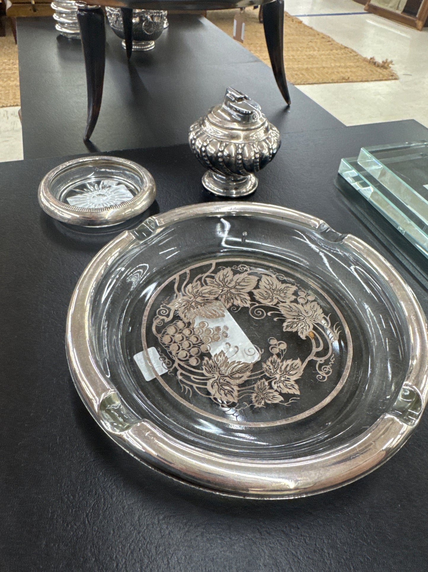 Vintage Ashtray with sterling Silver Overlay