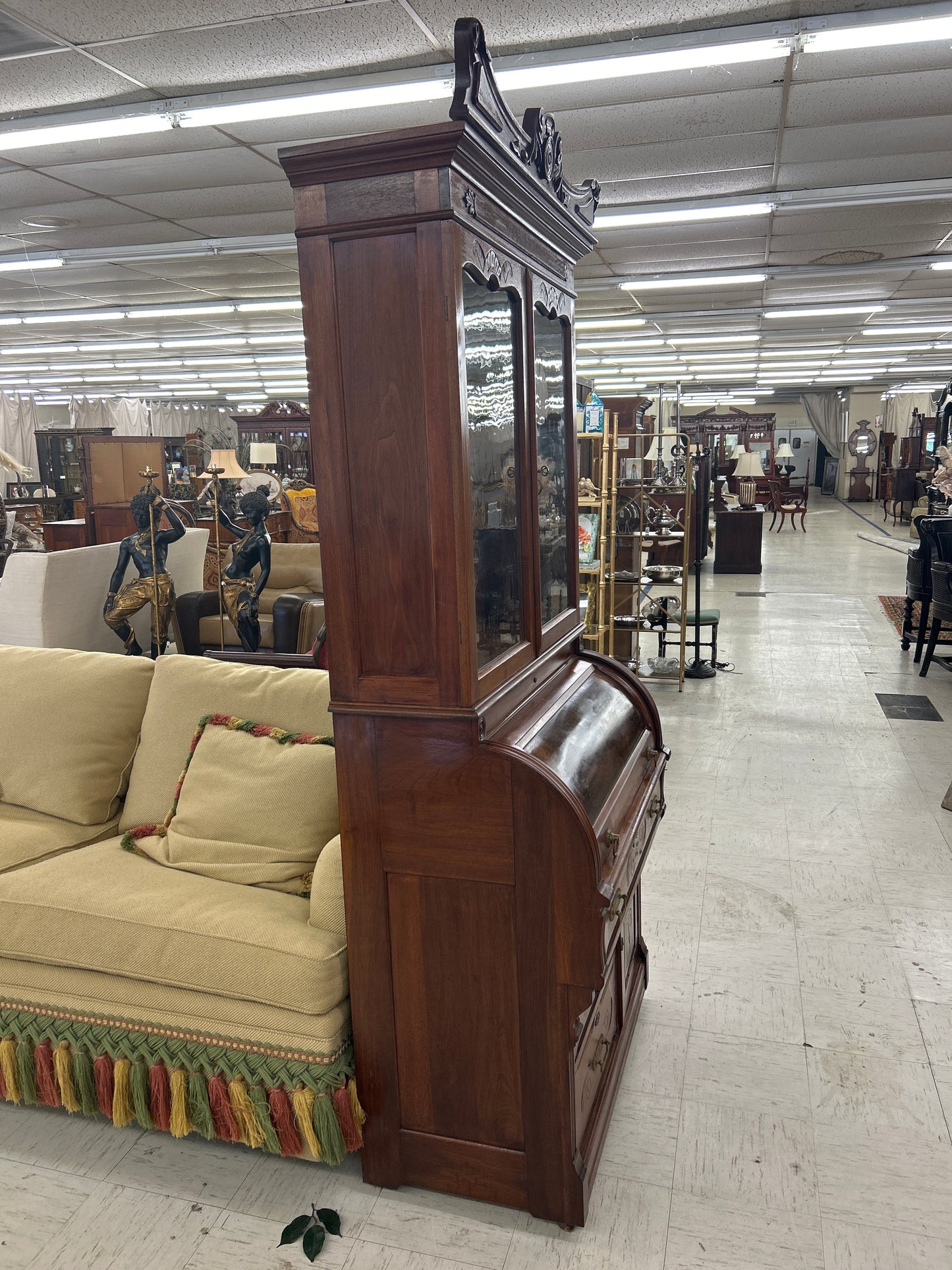 Victorian Walnut & Burl Cylinder Secretary Desk
