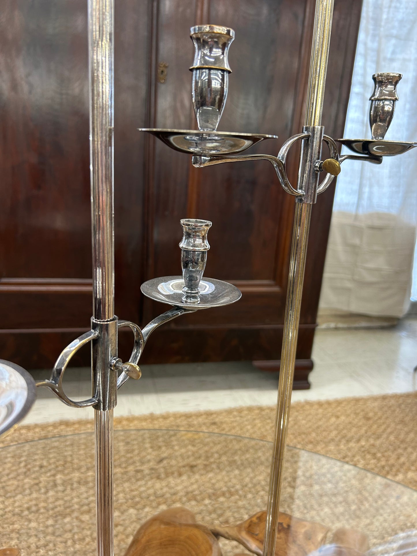 Pair of Vintage Adjustable Silver-Plated Bow Candelabra