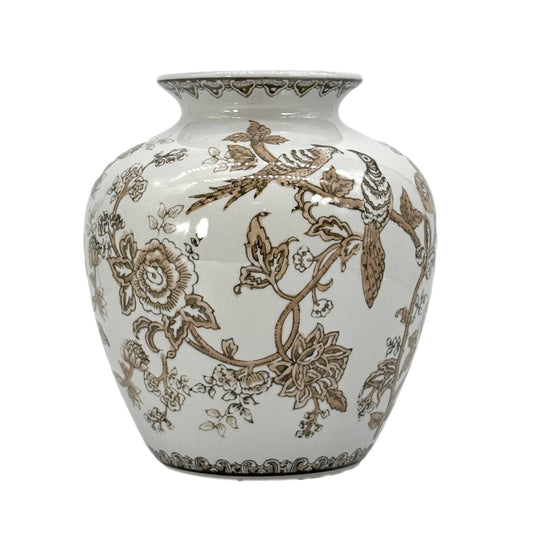 Brown Ceramic Chinoiserie Vase 10"