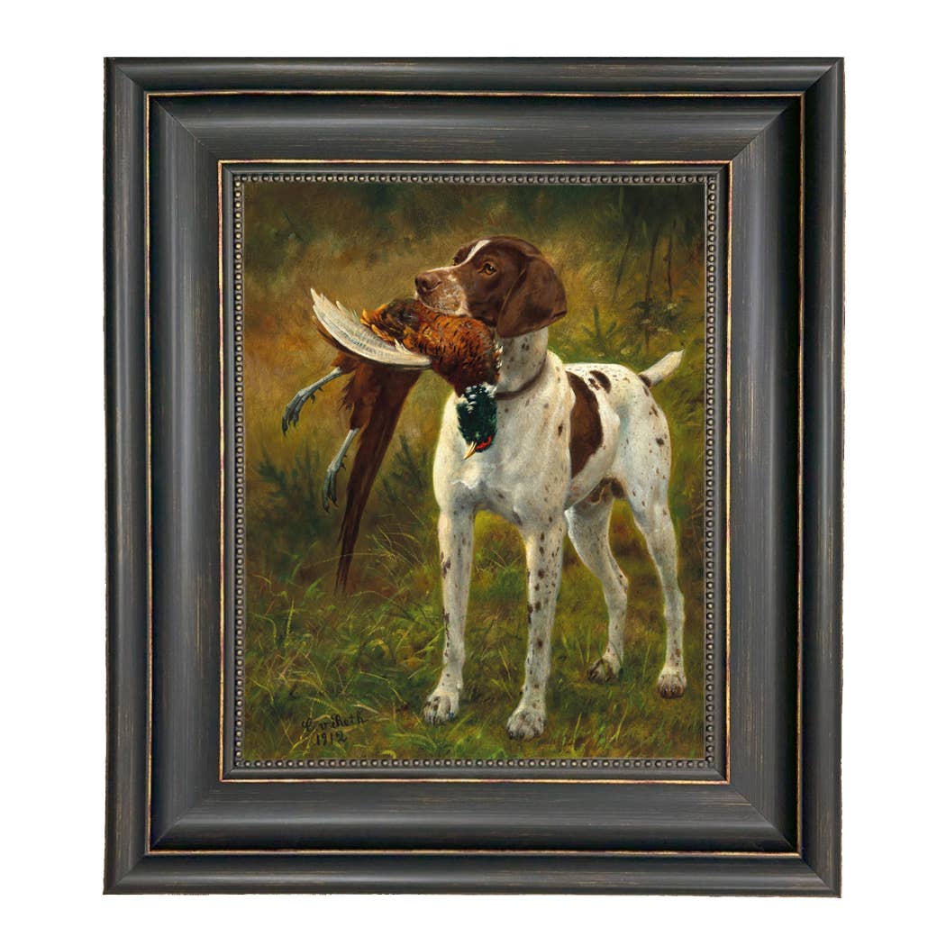 English Pointer with Pheasant Painted Vintage Canvas Print