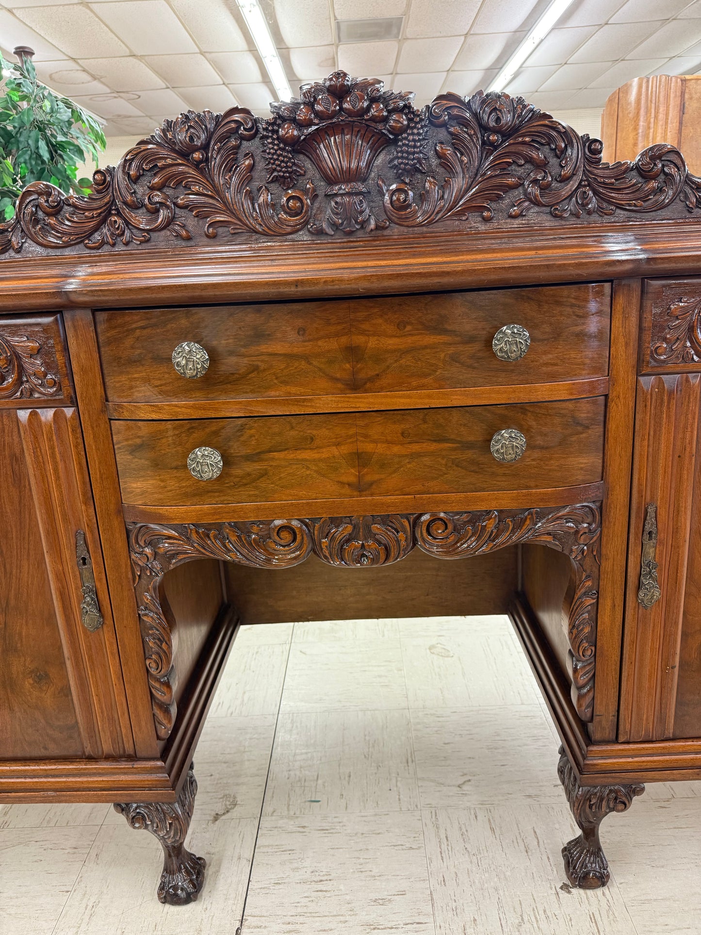 Large Carved Walnut Sideboard/Buffet