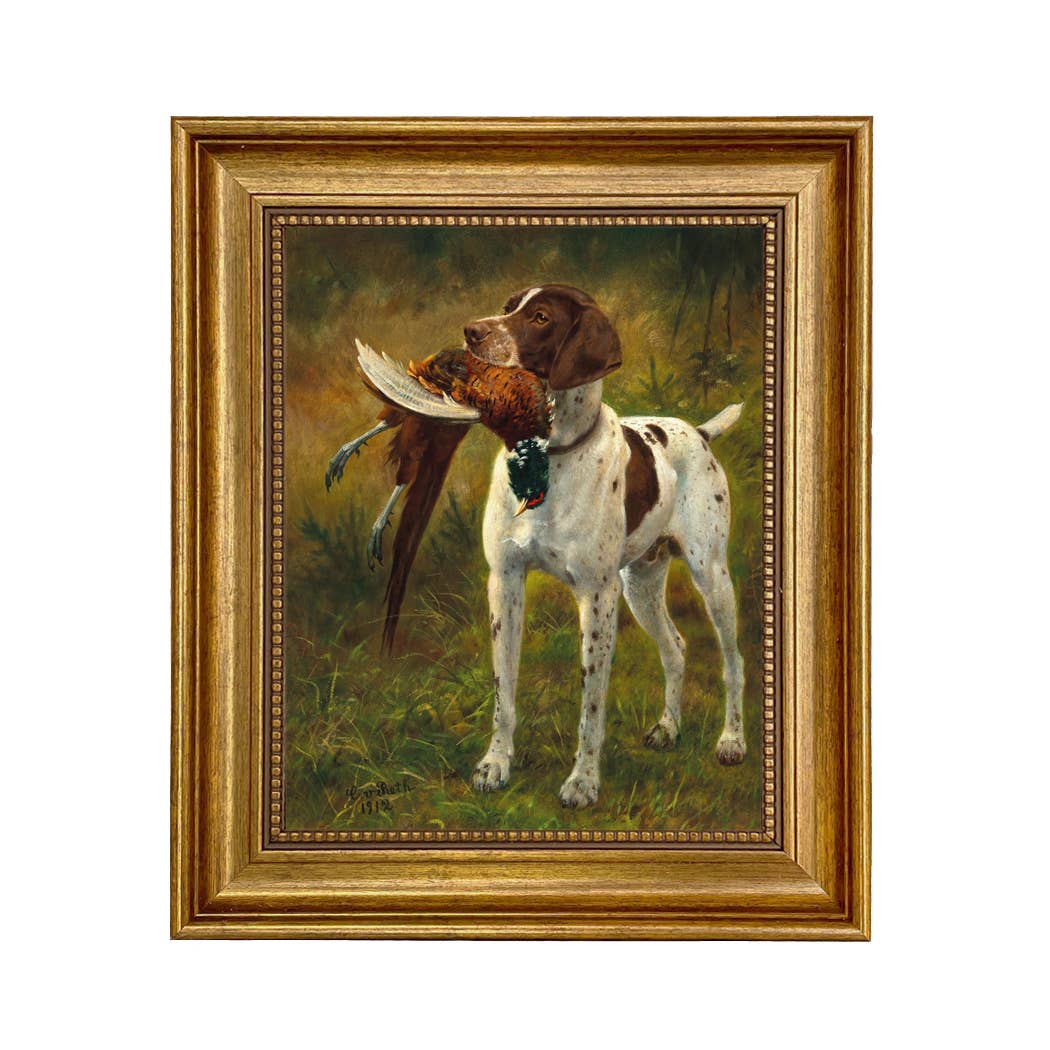 English Pointer with Pheasant Painted Vintage Canvas Print