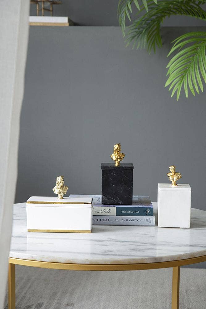 8x3.5x4" Canister w/ Lid - White/Gold