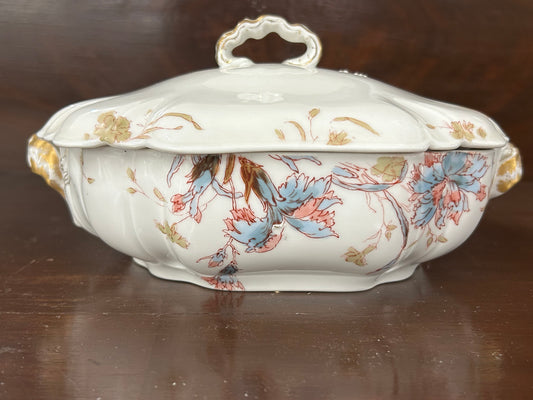 Haviland Limoges Floral Covered Vegetable Dish – Pink, Blue & Gold