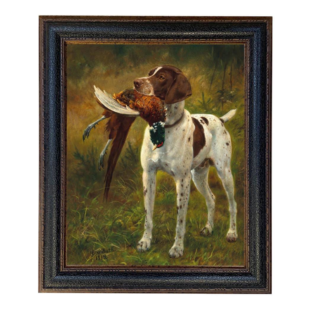 English Pointer with Pheasant Painted Vintage Canvas Print