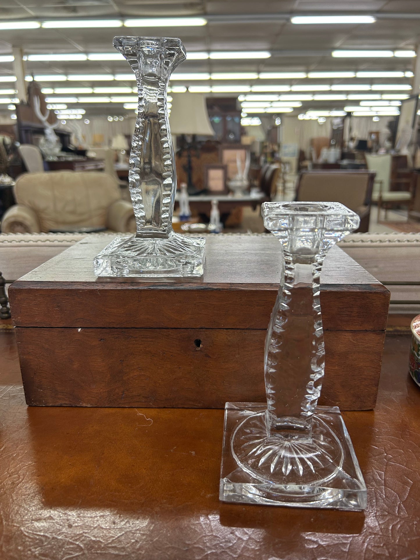Pair of Vintage Pressed Glass Candlesticks