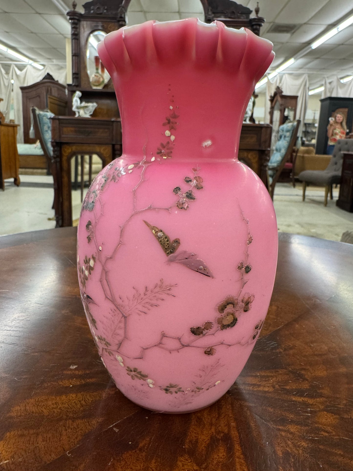 Victorian Hand-Painted Satin Glass Vase