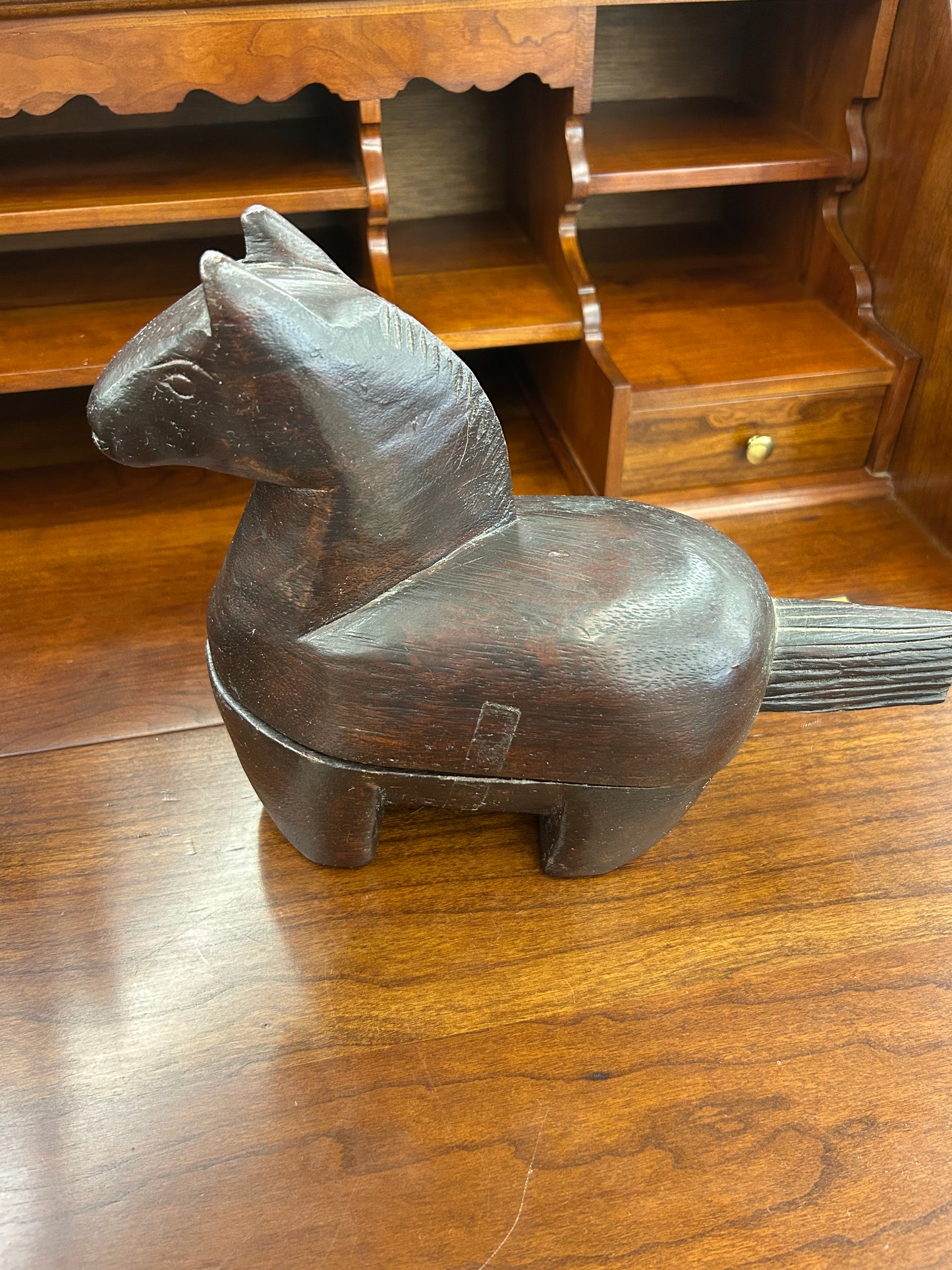 Vintage Carved Wooden Horse Box (Possibly Japanese Ink Box)