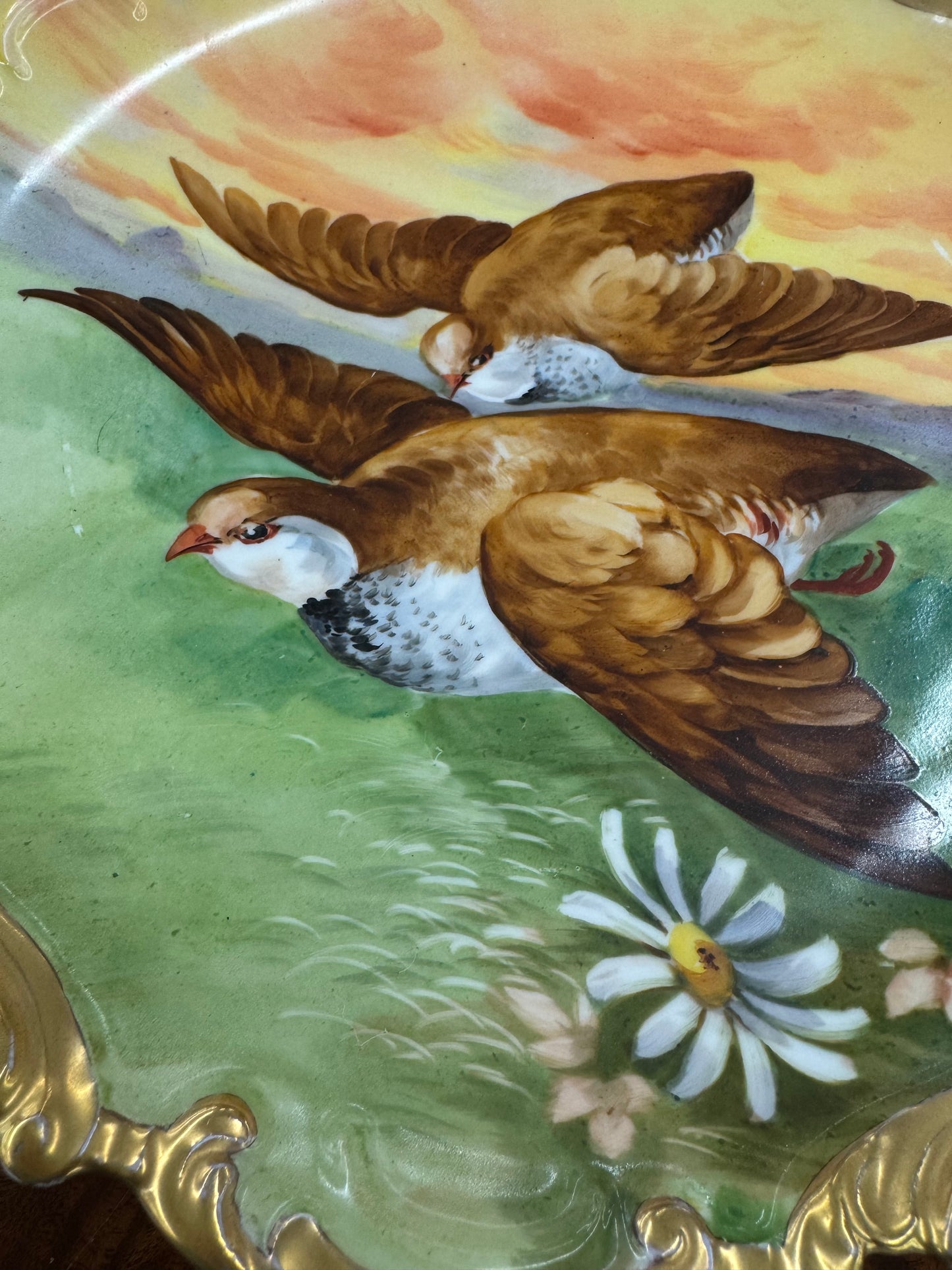 Antique Corone Limoges Hand-Painted Game Bird 13” Charger