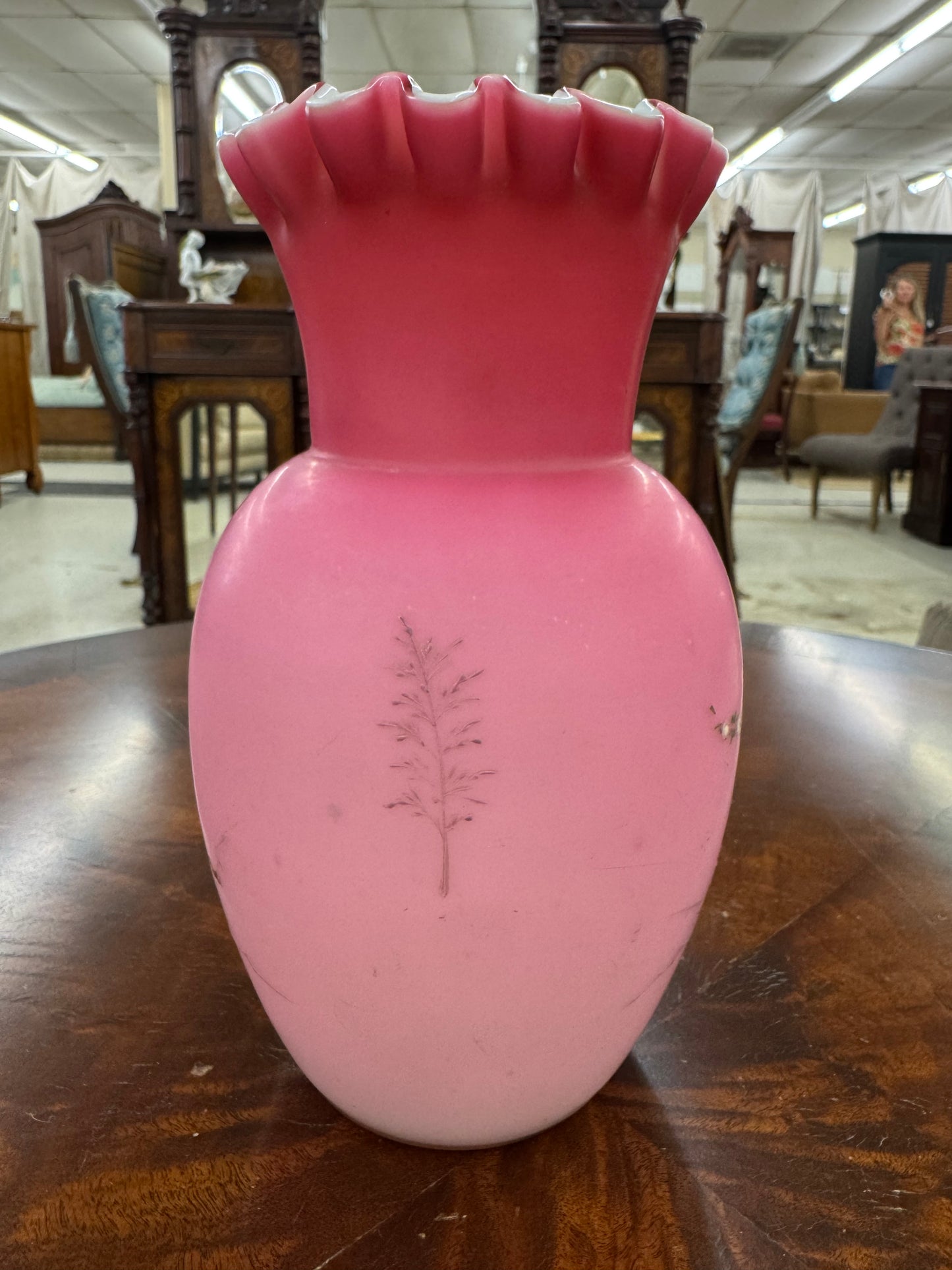 Victorian Hand-Painted Satin Glass Vase