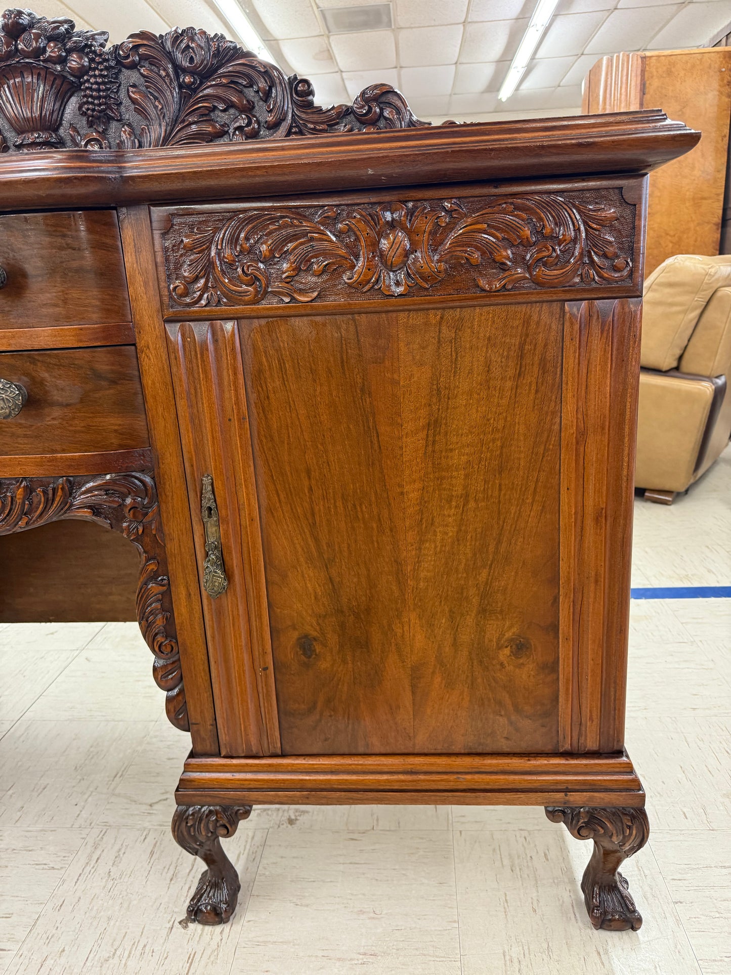 Large Carved Walnut Sideboard/Buffet