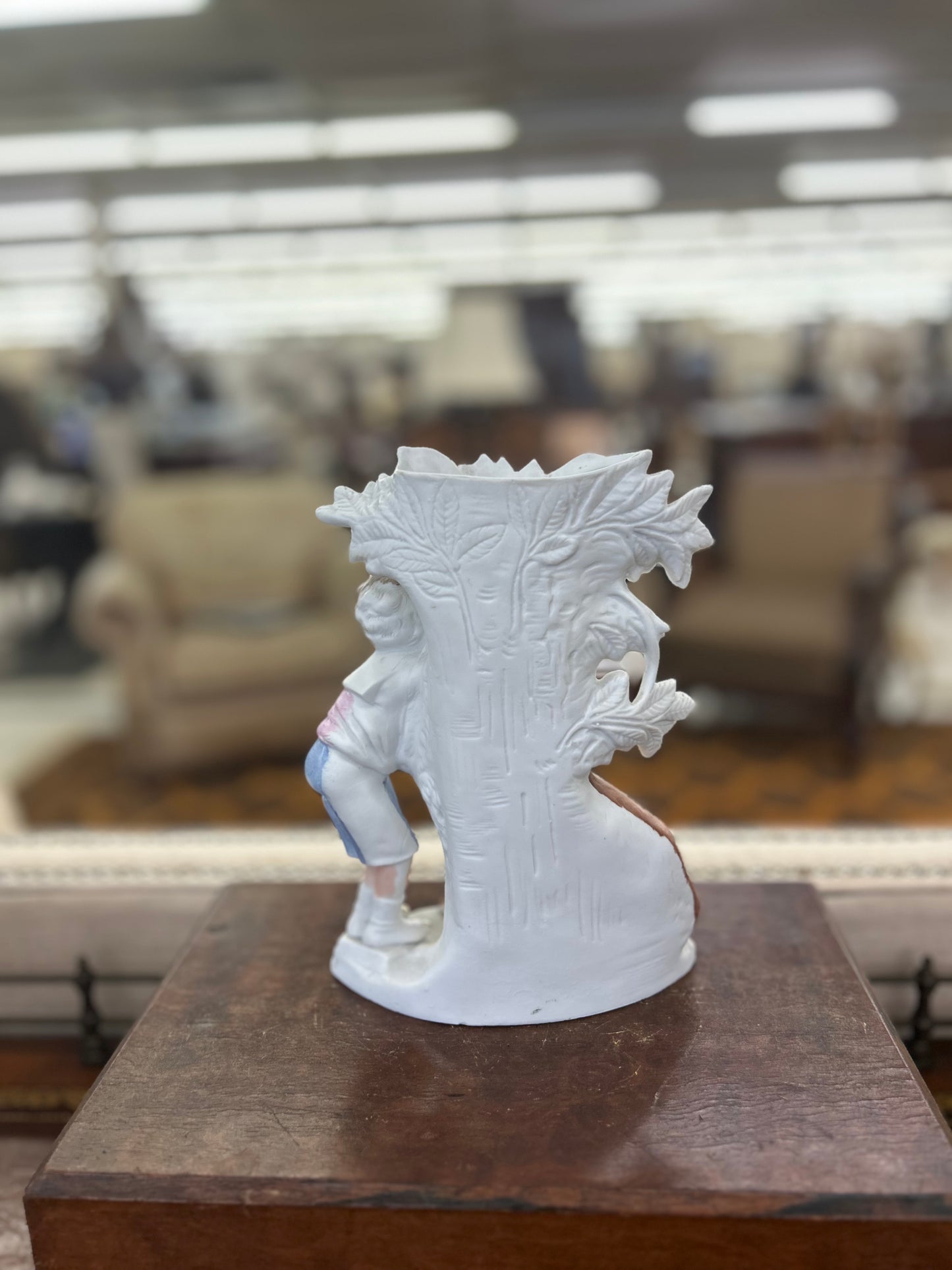 Antique German Bisque Porcelain Child & Dog Spill Vase